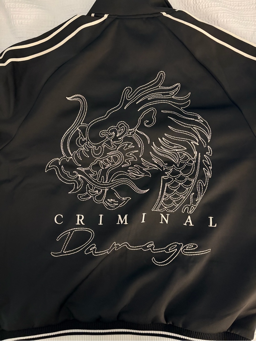 Criminal Damage Men’s Black Embroidered Dragon Bomber Jacket
